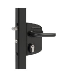 Opbouw poortslot voor 40-60 mm vierkant profiel + alu klink + VSZM (RAL 9005 Zwart)